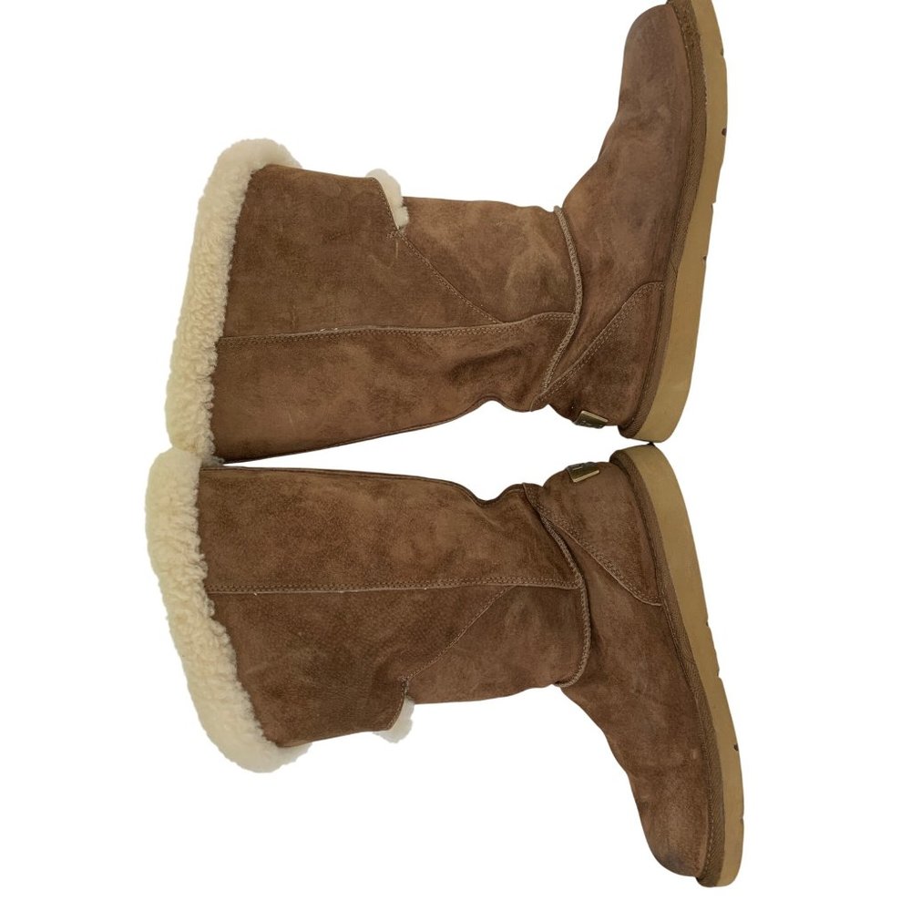 7 UGG Womens Tall Brown Messenger Pocket Shearling Boots Buckle Detail 8587 - Picture 8 of 14